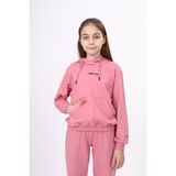 Toontoy Kız Çocuk Oversize Kapüşonlu Cepli Düşük Omuz Baskılı Sweatshirt - 2 Iplik - Gül Kurusu - 10 - 11 Yaş