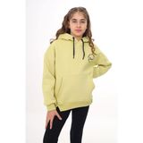 Toontoy Kız Çocuk Oversize Kapüşonlu Cepli Düşük Omuz Baskılı Yırtmaçlı Sweatshirt - 3 Iplik Şardonlu - Açık Yeşil - 10 - 11 Yaş