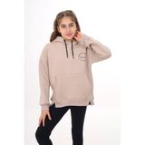 Toontoy Kız Çocuk Oversize Kapüşonlu Cepli Düşük Omuz Baskılı Yırtmaçlı Sweatshirt - 3 Iplik Şardonlu - Bej - 8 - 9 Yaş