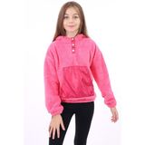Toontoy Kız Çocuk Oversize Kapüşonlu Çıtçıtlı Cepli Düşük Omuz Peluş Sweatshirt - Garnili - Pembe - 4 - 5 Yaş