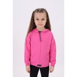 Toontoy Kız Çocuk Oversize Kapüşonlu Düşük Omuz Baskılı Nervürlü Sweatshirt - 2 Iplik - Fuşya