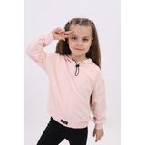 Toontoy Kız Çocuk Oversize Kapüşonlu Düşük Omuz Baskılı Nervürlü Sweatshirt - 2 Iplik - Pudra