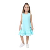 Toontoy Kız Çocuk Palmiye Baskılı Fırfırlı Elbise Su Yeşili 4 YAŞ