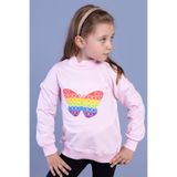 Toontoy Kız Çocuk Pamuklu Balıkçı Yaka Popıt Desenli Sweatshirt Açık Pembe 5 YAŞ