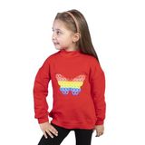 Toontoy Kız Çocuk Pamuklu Balıkçı Yaka Popıt Desenli Sweatshirt Kırmızı 4 YAŞ