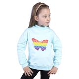 Toontoy Kız Çocuk Pamuklu Balıkçı Yaka Popıt Desenli Sweatshirt Su Yeşili 4 YAŞ