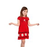 Toontoy Kız Çocuk Papatya Desenli Elbise Kırmızı 2 YAŞ