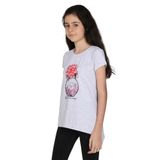Toontoy Kız Çocuk Parfüm Nakışlı T-Shirt - 10 Yaş - Gri Melanj