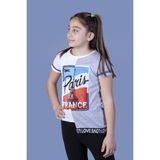 Toontoy Kız Çocuk Paris Baskılı Şeritli T-Shirt Gri Melanj K-209 - 8 Yaş