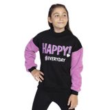 Toontoy Kız Çocuk Peluş Detaylı Baskılı Sweatshirt Siyah 6-7 YAŞ