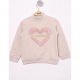 Toontoy Kız Çocuk Peluş Detaylı Kalp Nakışlı Sweatshirt - 1 Yaş - Kahverengi