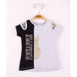 Toontoy Kız Çocuk Pineapple Nakış T-Shirt - 4 Yaş - Gri Melanj