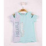 Toontoy Kız Çocuk Pineapple Nakış T-Shirt - 4 Yaş - Mint