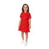 Toontoy Kız Çocuk Polo Yaka Çıtçıtlı Baskılı Elbise Kırmızı 6 YAŞ
