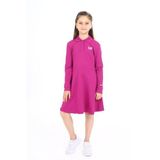 Toontoy Kız Çocuk Polo Yaka Çıtçıtlı Göğsü Baskılı Elbise Mürdüm 8-9 YAŞ