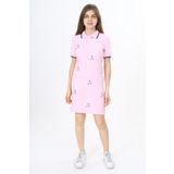 Toontoy Kız Çocuk Polo Yaka Garni Detaylı Baskılı Elbise Açık Pembe 13-14 YAŞ
