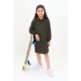 Toontoy Kız Çocuk Polo Yaka Yazı Baskılı Elbise Haki 12-13 YAŞ