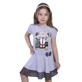 Toontoy Kız Çocuk Puantiyeli Tül Detaylı Dijital Baskılı Elbise Gri Melanj 4 YAŞ