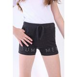 Toontoy Kız Çocuk Pul Işlemeli Cepli Şort - 8 Yaş - Antrasit Melanj