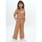 Toontoy Kız Çocuk Queen Baskılı Crop Eşofman Takım Kahve 8 YAŞ