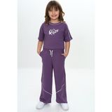 Toontoy Kız Çocuk Queen Baskılı Crop Eşofman Takım Mor 6 YAŞ