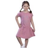 Toontoy Kız Çocuk Reflektör Baskılı Elbise Somon Gül Kurusu 5 YAŞ