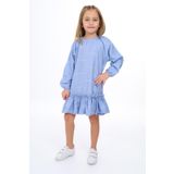 Toontoy Kız Çocuk Reglan Kol Fırfır Büzgülü Elbise Mavi 6 YAŞ