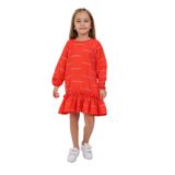 Toontoy Kız Çocuk Reglan Kol Fırfır Büzgülü Elbise Oranj 8 YAŞ