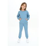 Toontoy Kız Çocuk Reglan Kol Kanguru Cepli Nakışlı Eşofman Takım Mavi 3 YAŞ