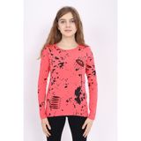 Toontoy Kız Çocuk Regular Fit Bisiklet Yaka Baskılı Sweatshirt - Lazer Kesim & 31/1 Penye - Nar Çiçeği - 10