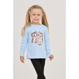 Toontoy Kız Çocuk Regular Fit Bisiklet Yaka Baskılı Sweatshirt - TK24803 - Mavi