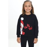 Toontoy Kız Çocuk Regular Fit Bisiklet Yaka Düşük Omuz Baskılı Sweatshirt - 2 Iplik - Siyah - 5