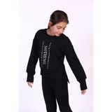 Toontoy Kız Çocuk Regular Fit Bisiklet Yaka Düşük Omuz Baskılı Yırtmaçlı Sweatshirt - 2 Iplik - Siyah - 8