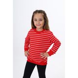 Toontoy Kız Çocuk Regular Fit Bisiklet Yaka Düşük Omuz Çizgili Sweatshirt - 2 Iplik - Kırmızı