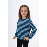 Toontoy Kız Çocuk Regular Fit Bisiklet Yaka Düşük Omuz Çizgili Sweatshirt - 2 Iplik - Petrol Mavisi - 6