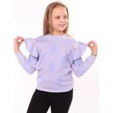Toontoy Kız Çocuk Regular Fit Bisiklet Yaka Fırfırlı Baskılı Sweatshirt - 2 Iplik - Lila - 8