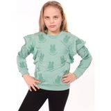 Toontoy Kız Çocuk Regular Fit Bisiklet Yaka Fırfırlı Baskılı Sweatshirt - 2 Iplik - Yeşil - 8