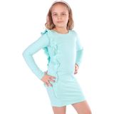 Toontoy Kız Çocuk Regular Fit Bisiklet Yaka Uzun Kollu Fırfırlı Elbise - 6 - Mint Yeşili