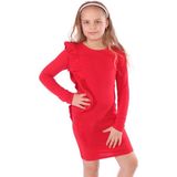 Toontoy Kız Çocuk Regular Fit Bisiklet Yaka Uzun Kollu Fırfırlı Elbise - 8 - Kırmızı