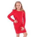 Toontoy Kız Çocuk Regular Fit Bisiklet Yaka Uzun Kollu Fırfırlı Elbise