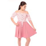 Toontoy Kız Çocuk Regular Fit Carmen Yaka Kısa Kollu Askılı Elbise - Renk Bloklu