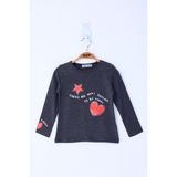Toontoy Kız Çocuk Relax Fit Bisiklet Yaka Baskılı Pul Işlemeli Sweatshirt - 31/1 Penye - Antrasit - 2