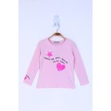 Toontoy Kız Çocuk Relax Fit Bisiklet Yaka Baskılı Pul Işlemeli Sweatshirt - 31/1 Penye - Pembe - 4