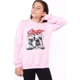 Toontoy Kız Çocuk Relax Fit Bisiklet Yaka Baskılı Sweatshirt - 2 Iplik - Açık Pembe - 4 - 5 Yaş