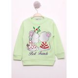 Toontoy Kız Çocuk Relax Fit Bisiklet Yaka Baskılı Sweatshirt - 2 Iplik - Açık Yeşil