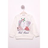 Toontoy Kız Çocuk Relax Fit Bisiklet Yaka Baskılı Sweatshirt - 2 Iplik - Ekru
