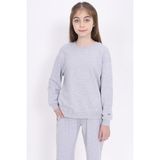 Toontoy Kız Çocuk Relax Fit Bisiklet Yaka Baskılı Sweatshirt - 2 Iplik - Gri - 6 - 8 Yaş