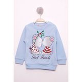 Toontoy Kız Çocuk Relax Fit Bisiklet Yaka Baskılı Sweatshirt - 2 Iplik - Mavi