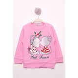 Toontoy Kız Çocuk Relax Fit Bisiklet Yaka Baskılı Sweatshirt - 2 Iplik - Pembe