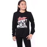 Toontoy Kız Çocuk Relax Fit Bisiklet Yaka Baskılı Sweatshirt - 2 Iplik - Siyah - 4 - 5 Yaş